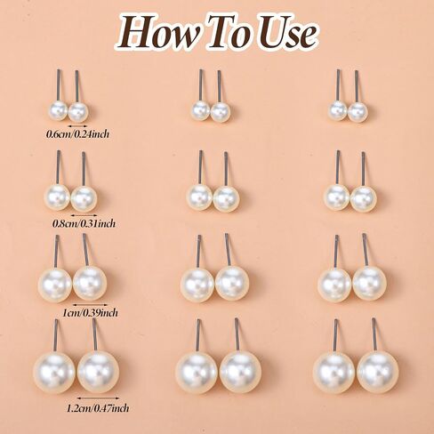 24 Pairs Pearl Earrings Set, Pearl Earrings for Women, Pearls Earring Pack Mixed Size Pearls Earring Stack, Pearling Stud Ear Stack for Bridal Wedding Christmas Jewelry in Saudi Arabia