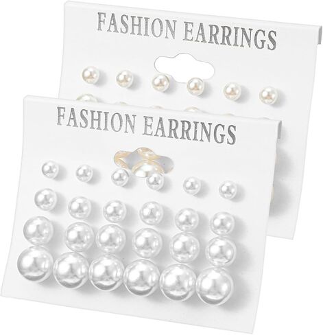 24 Pairs Pearl Earrings Set, Pearl Earrings for Women, Pearls Earring Pack Mixed Size Pearls Earring Stack, Pearling Stud Ear Stack for Bridal Wedding Christmas Jewelry in Saudi Arabia