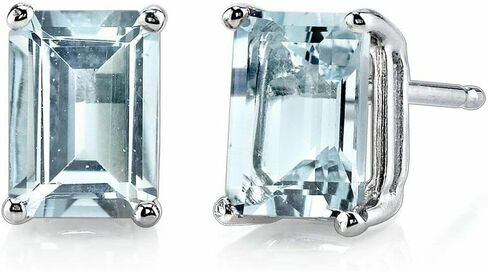 2Ct Emerald Cut Blue Aquamarine Solitaire Women Stud Earring Sterling Silver with 14k White Gold Plated in Saudi Arabia
