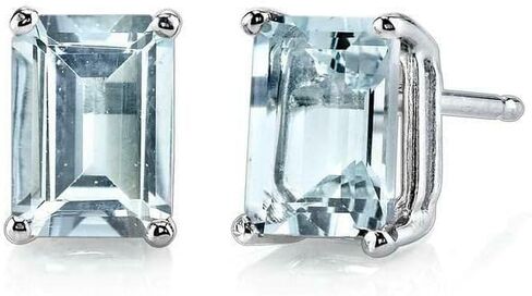 2Ct Emerald Cut Blue Aquamarine Solitaire Women Stud Earring Sterling Silver with 14k White Gold Plated in Saudi Arabia