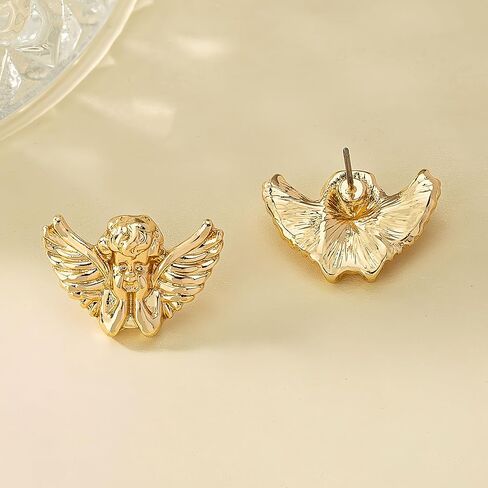 Angel Earrings For Women Yellow Gold Plated Elegant Cherub Figure Design Daily Casual Wear Jewelry in Saudi Arabia