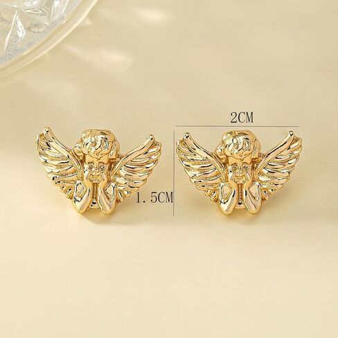 Angel Earrings For Women Yellow Gold Plated Elegant Cherub Figure Design Daily Casual Wear Jewelry in Saudi Arabia