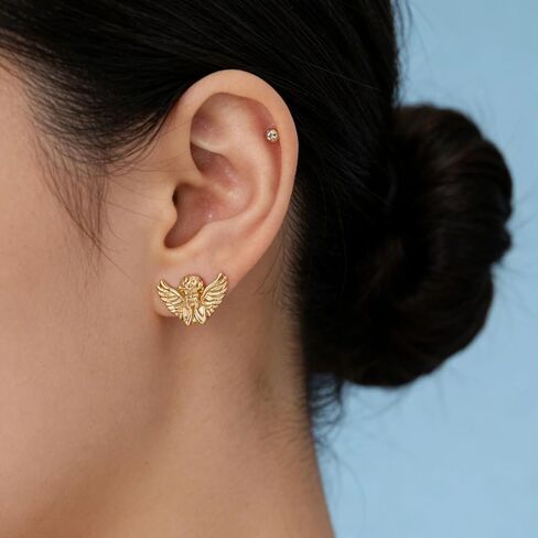 Angel Earrings For Women Yellow Gold Plated Elegant Cherub Figure Design Daily Casual Wear Jewelry in Saudi Arabia
