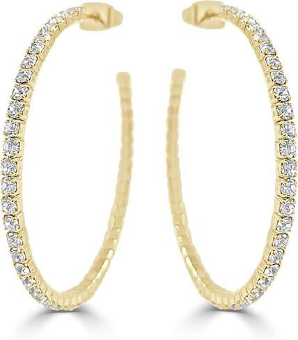 Lightweight Crystal 14K Gold Plated Hoop Earring, MEDIUM-1-1/2" (Yellow) in Saudi Arabia