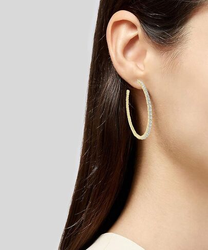Lightweight Crystal 14K Gold Plated Hoop Earring, MEDIUM-1-1/2" (Yellow) in Saudi Arabia