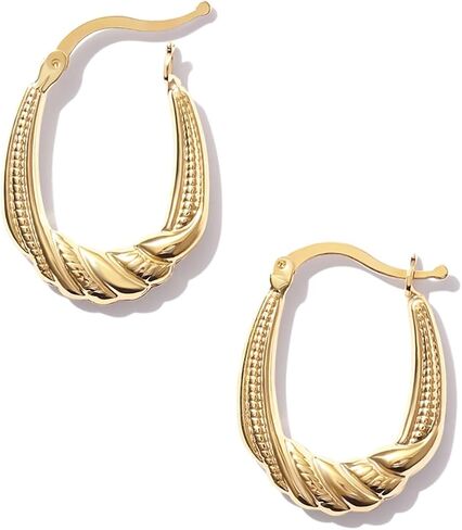 14K Real Solid Gold Twisted Oval Hoop Earrings for Women, Textured Bold Everyday Statement Hoops in Saudi Arabia