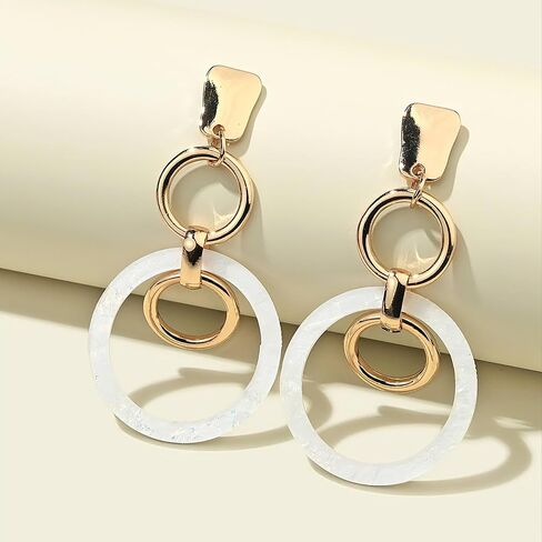 Two Tone Circle Hoop Earrings for Women, Gold & White Boho Earrings, Unique Minimalist Round Earrings for Parties, Daily Wear in Saudi Arabia