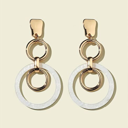 Two Tone Circle Hoop Earrings for Women, Gold & White Boho Earrings, Unique Minimalist Round Earrings for Parties, Daily Wear in Saudi Arabia