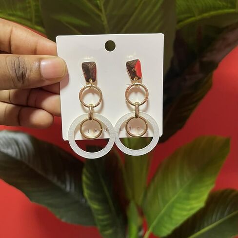 Two Tone Circle Hoop Earrings for Women, Gold & White Boho Earrings, Unique Minimalist Round Earrings for Parties, Daily Wear in Saudi Arabia