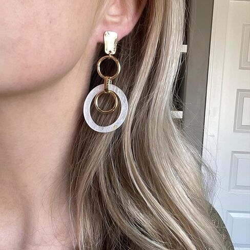 Two Tone Circle Hoop Earrings for Women, Gold & White Boho Earrings, Unique Minimalist Round Earrings for Parties, Daily Wear in Saudi Arabia