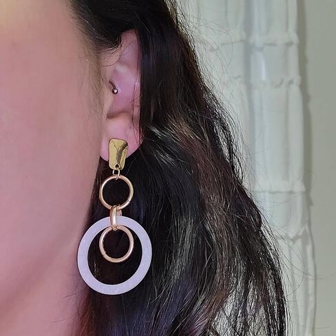 Two Tone Circle Hoop Earrings for Women, Gold & White Boho Earrings, Unique Minimalist Round Earrings for Parties, Daily Wear in Saudi Arabia