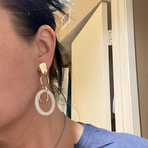 Two Tone Circle Hoop Earrings for Women, Gold & White Boho Earrings, Unique Minimalist Round Earrings for Parties, Daily Wear in Saudi Arabia
