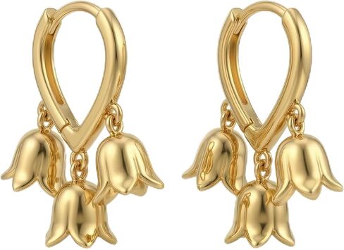 Gold Flower Earrings Dangle Huggie Hoop Earrings for Women Dainty Cute Small Hoop Flower Drop Alloy Jewelry Trendy Aesthetic Style in Kuwait