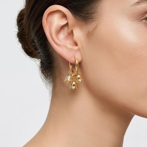 Gold Flower Earrings Dangle Huggie Hoop Earrings for Women Dainty Cute Small Hoop Flower Drop Alloy Jewelry Trendy Aesthetic Style in Kuwait
