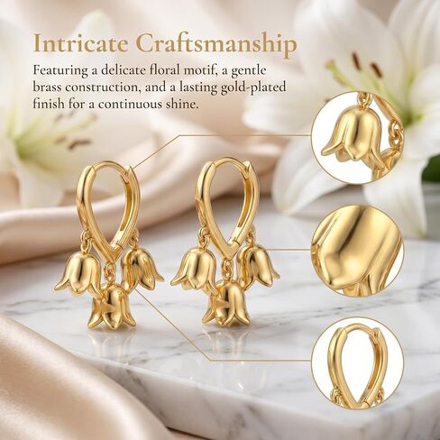 Gold Flower Earrings Dangle Huggie Hoop Earrings for Women Dainty Cute Small Hoop Flower Drop Alloy Jewelry Trendy Aesthetic Style in Kuwait