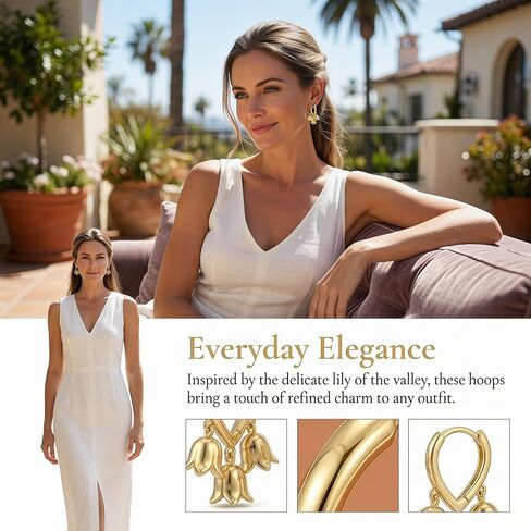 Gold Flower Earrings Dangle Huggie Hoop Earrings for Women Dainty Cute Small Hoop Flower Drop Alloy Jewelry Trendy Aesthetic Style in Kuwait