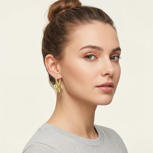 Gold Flower Earrings Dangle Huggie Hoop Earrings for Women Dainty Cute Small Hoop Flower Drop Alloy Jewelry Trendy Aesthetic Style in Kuwait
