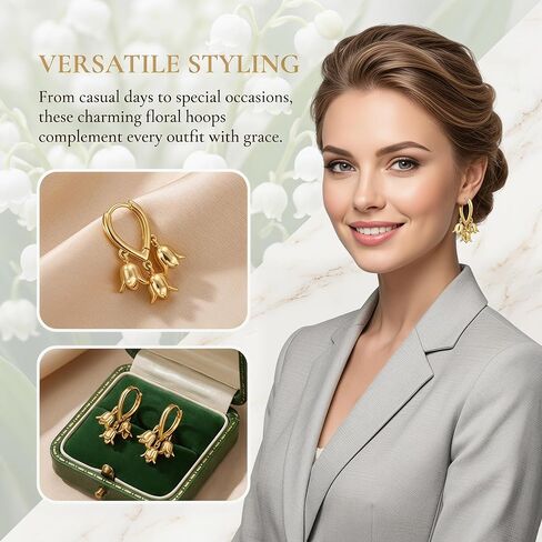 Gold Flower Earrings Dangle Huggie Hoop Earrings for Women Dainty Cute Small Hoop Flower Drop Alloy Jewelry Trendy Aesthetic Style in Kuwait