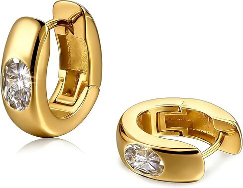 18K Gold Plated S925 Silver Posts Chunky Oval Hoop Earrings, Hypoallergenic Snap Back Minimalist Hoops for Women in Saudi Arabia