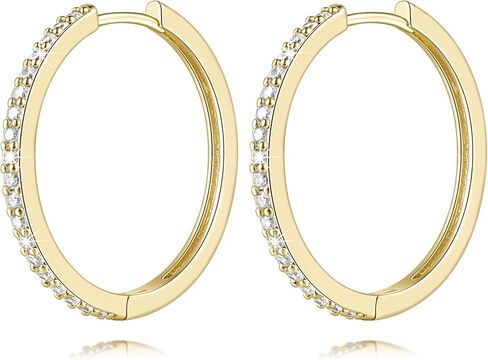 Gold Hoop Earrings 14K Gold Hoop Earrings for Women 14K Gold Earring for Women Hoops Clean Design and Hint of Sparkle CZ Hoops Earring for Womens 12/14/16/20/25/30mm in Kuwait