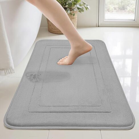 Cupic Cupid Memory Foam Bath Mats - 20" x 32" for Bathroom Floor Shower & Tub, Grey Bathroom Rugs Non Slip Washable, Water Absorbent Bath Rugs, Quick Dry Bath Carpet for Decor in Saudi Arabia