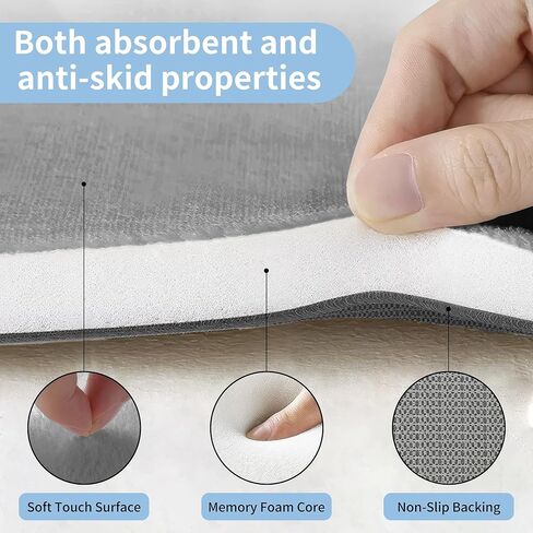 Cupic Cupid Memory Foam Bath Mats - 20" x 32" for Bathroom Floor Shower & Tub, Grey Bathroom Rugs Non Slip Washable, Water Absorbent Bath Rugs, Quick Dry Bath Carpet for Decor in Saudi Arabia