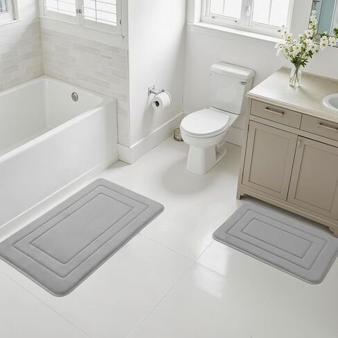 Cupic Cupid Memory Foam Bath Mats - 20" x 32" for Bathroom Floor Shower & Tub, Grey Bathroom Rugs Non Slip Washable, Water Absorbent Bath Rugs, Quick Dry Bath Carpet for Decor in Saudi Arabia