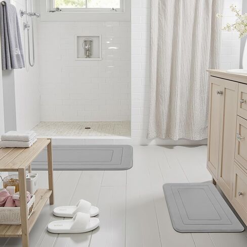 Cupic Cupid Memory Foam Bath Mats - 20" x 32" for Bathroom Floor Shower & Tub, Grey Bathroom Rugs Non Slip Washable, Water Absorbent Bath Rugs, Quick Dry Bath Carpet for Decor in Saudi Arabia