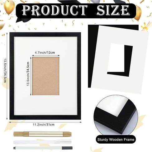 إطار صورة التخرج من Qunclay مقاس 11 × 14 مع حصيرة مقاس 5 × 7 باللونين الأبيض والأسود لحفلات الزفاف وأعياد الميلاد وتوقيع كتاب الضيوف وجدار التخرج أو عرض الطاولة (يتضمن 3 أقلام ألوان) in Kuwait