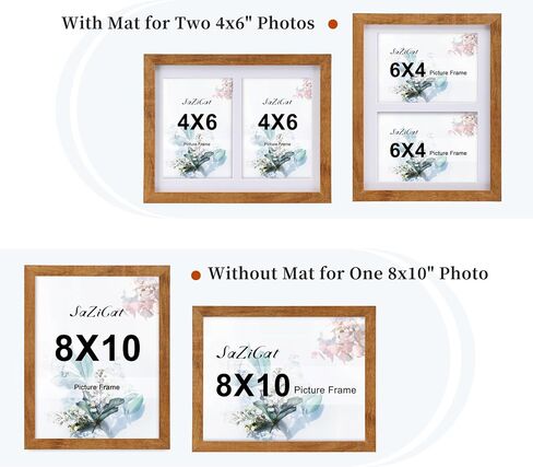 إطار صورة مجمعة، إطار صورة مزدوج 4x6 مع حصيرة، يناسب صورتين مقاس 8x10 أو صورتين مقاس 4x6، زجاج مقسى، للطاولة أو الحائط، بني من خشب الساج in Kuwait