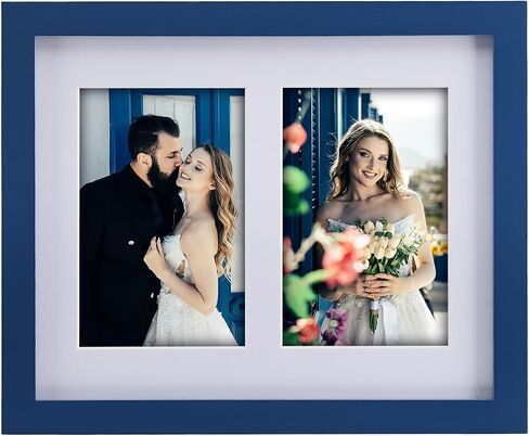 إطار صورة مجمعة، إطار صورة مزدوج 4x6 مع حصيرة، يناسب صورتين مقاس 8x10 أو صورتين مقاس 4x6، زجاج مقسى، للطاولة أو الحائط، بني من خشب الساج in Kuwait