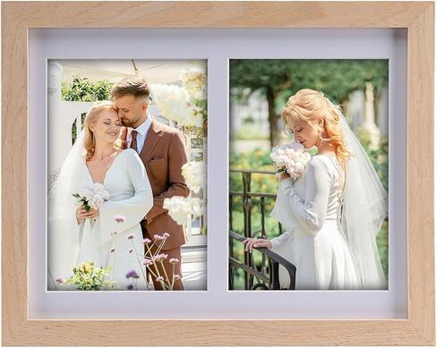 إطار صورة مجمعة، إطار صورة مزدوج 4x6 مع حصيرة، يناسب صورتين مقاس 8x10 أو صورتين مقاس 4x6، زجاج مقسى، للطاولة أو الحائط، بني من خشب الساج in Kuwait
