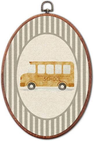 Vintage Fire Truck Nursery Oval Wall Art Framed, Grey Striped Watercolor Vehicles Framed Canvas Prints, Unique Car Decoration Hanging Wall Decor for Kids Toddler Room Bedroom Playroom, 8.6x11.4 Inch in Kuwait
