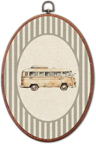 Vintage Fire Truck Nursery Oval Wall Art Framed, Grey Striped Watercolor Vehicles Framed Canvas Prints, Unique Car Decoration Hanging Wall Decor for Kids Toddler Room Bedroom Playroom, 8.6x11.4 Inch in Kuwait