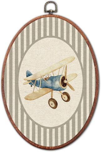 Vintage Fire Truck Nursery Oval Wall Art Framed, Grey Striped Watercolor Vehicles Framed Canvas Prints, Unique Car Decoration Hanging Wall Decor for Kids Toddler Room Bedroom Playroom, 8.6x11.4 Inch in Kuwait