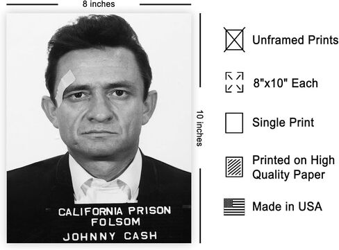 Poster Master Johnny Mugshot Print - Country Singer Portrait Poster - Black and White Photography Art - Celebrity Wall Design - Great Music Room or Office Decor - 8x10 UNFRAMED Wall Art in Saudi Arabia