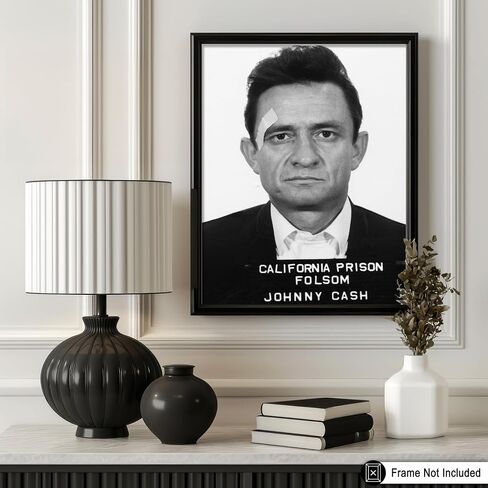 Poster Master Johnny Mugshot Print - Country Singer Portrait Poster - Black and White Photography Art - Celebrity Wall Design - Great Music Room or Office Decor - 8x10 UNFRAMED Wall Art in Saudi Arabia