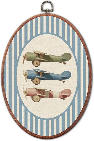 Vintage Fire Truck Nursery Oval Wall Art Framed, Grey Striped Watercolor Vehicles Framed Canvas Prints, Unique Car Decoration Hanging Wall Decor for Kids Toddler Room Bedroom Playroom, 8.6x11.4 Inch in Kuwait