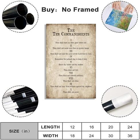 RINMFEO Vintage Motivational 10 Commandments Poster Religious Wall Art Bible Verse Canvas Print Religious Wall Decor For Living Room Bedroom 12x16inch Unframed in Kuwait