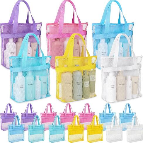 6 Pcs Mesh Beach Bags Bulk Portable Mesh Shower Caddy Bags with Zipper & 2 Pockets Hanging Toiletry and Bath Organizer for Beach Gym Camp Swimming Travel College Dorms (Fluorescent Color) in Saudi Arabia