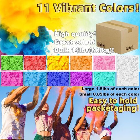 ARELUX Family Set Color Run Powder Squeeze Bottles, 12 Pack Holi Powder Bulk | 6 Large 34oz + 6 Small 17oz Prefilled Reusable Bottles, Easy-Grip for All Users, Color Wars Party Supplies, Total 13lbs in Saudi Arabia