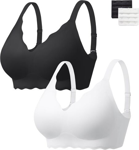 Scalloped Jelly Bras for Women - Padded Wireless Plunge Soft Comfortable Seamless Bralette with Extender(S-2XL) in Kuwait