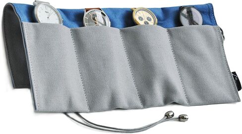 Watch Roll for Travel Storage - Canvas and Soft Vegan Suede with 4 Organizer Pockets (Grey/Blue) in Saudi Arabia