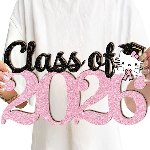 Pink Graduation Decorations 2026 Wood Signs 15.7x9.1inch Hello Kity Class of 2026 Graduation Decorations Wood Hanging Decor for Photography Cute Style 2026 Congrats Grad Door Wall Hanger in Saudi Arabia