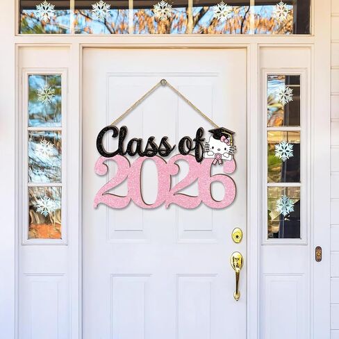 Pink Graduation Decorations 2026 Wood Signs 15.7x9.1inch Hello Kity Class of 2026 Graduation Decorations Wood Hanging Decor for Photography Cute Style 2026 Congrats Grad Door Wall Hanger in Saudi Arabia
