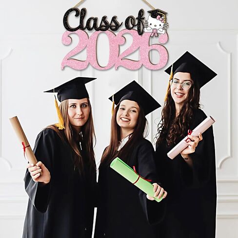 Pink Graduation Decorations 2026 Wood Signs 15.7x9.1inch Hello Kity Class of 2026 Graduation Decorations Wood Hanging Decor for Photography Cute Style 2026 Congrats Grad Door Wall Hanger in Saudi Arabia