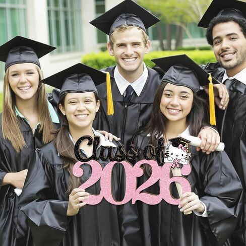 Pink Graduation Decorations 2026 Wood Signs 15.7x9.1inch Hello Kity Class of 2026 Graduation Decorations Wood Hanging Decor for Photography Cute Style 2026 Congrats Grad Door Wall Hanger in Saudi Arabia