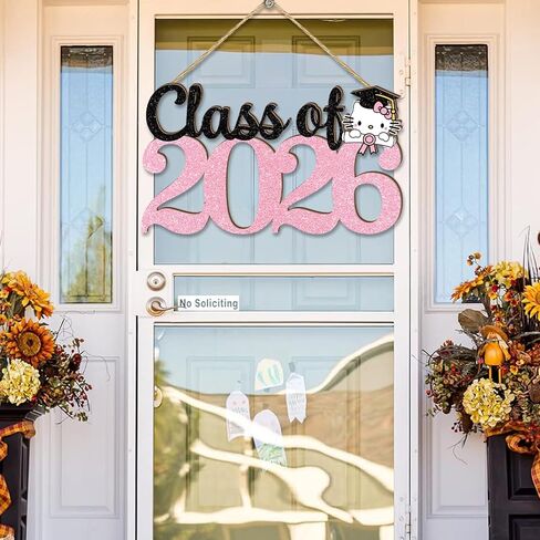 Pink Graduation Decorations 2026 Wood Signs 15.7x9.1inch Hello Kity Class of 2026 Graduation Decorations Wood Hanging Decor for Photography Cute Style 2026 Congrats Grad Door Wall Hanger in Saudi Arabia