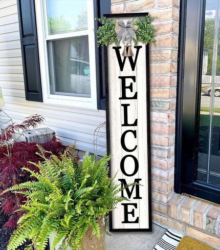 Surfapans Welcome Sign for Front porch Standing 45"X9"Large Wood Frame Outdoor Tall Welcome Signs Vertical Decor for Farmhouse Rustic Home Modern Outside Front Door Wall Decorations (Black) in Saudi Arabia