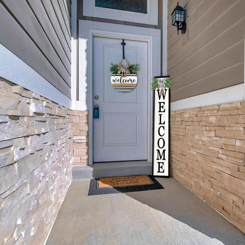 Surfapans Welcome Sign for Front porch Standing 45"X9"Large Wood Frame Outdoor Tall Welcome Signs Vertical Decor for Farmhouse Rustic Home Modern Outside Front Door Wall Decorations (Black) in Saudi Arabia